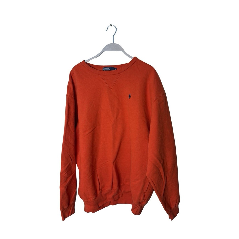 Polo Ralph Lauren Mens XL Orange Fleece Crewneck Sweatshirt‎ Pullover Pony Logo